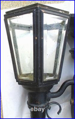 Large pair of classic vintage outdoor brass lanterns for parts or restoration