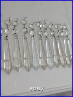 Lot 13 Cut Clear Crystal Prisms Chandelier Lustre Lamp Parts Spears Vtg