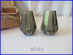 Lot 6 Vintage Faceted Gray Smokey Glass Table Lamp Spacer Parts Oblong XL 2.5