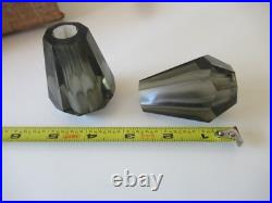 Lot 6 Vintage Faceted Gray Smokey Glass Table Lamp Spacer Parts Oblong XL 2.5