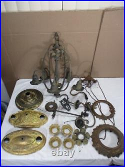 Lot Antique Ceiling Light Lamp Chandelier Gas & Electric Brass Cast Iron Parts