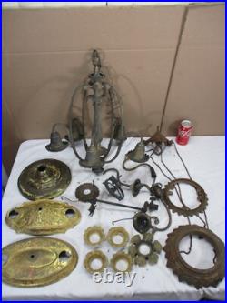 Lot Antique Ceiling Light Lamp Chandelier Gas & Electric Brass Cast Iron Parts