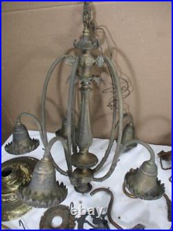 Lot Antique Ceiling Light Lamp Chandelier Gas & Electric Brass Cast Iron Parts