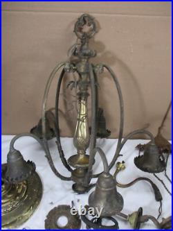 Lot Antique Ceiling Light Lamp Chandelier Gas & Electric Brass Cast Iron Parts