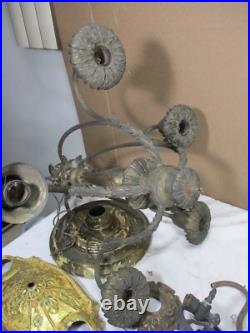 Lot Antique Ceiling Light Lamp Chandelier Gas & Electric Brass Cast Iron Parts