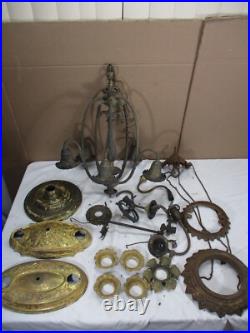 Lot Antique Ceiling Light Lamp Chandelier Gas & Electric Brass Cast Iron Parts