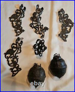 Lot Antique Victorian Hanging Oil Kerosene Lamp Counter Weight Cast Iron parts