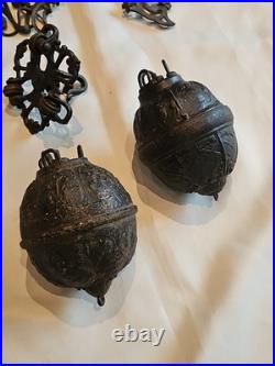Lot Antique Victorian Hanging Oil Kerosene Lamp Counter Weight Cast Iron parts