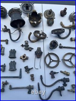 Lot Of 55 PCS Antique Brass Gas Light Wall Sconce Lamp Parts Ornate Victorian
