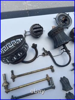 Lot Of 55 PCS Antique Brass Gas Light Wall Sconce Lamp Parts Ornate Victorian