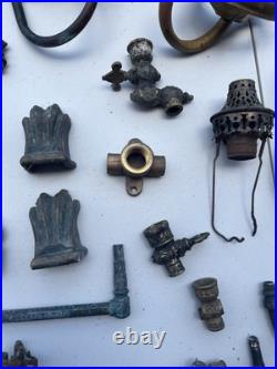 Lot Of 55 PCS Antique Brass Gas Light Wall Sconce Lamp Parts Ornate Victorian