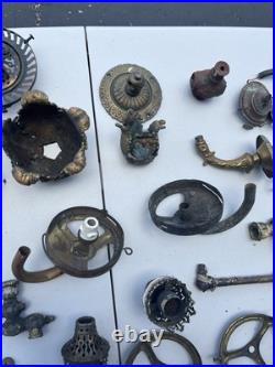 Lot Of 55 PCS Antique Brass Gas Light Wall Sconce Lamp Parts Ornate Victorian
