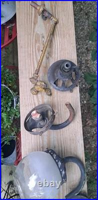 Lot Of Antique Victorian Gas Light Fixtures and Globes Parts And Pieces