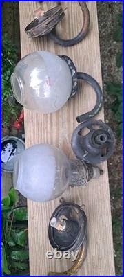 Lot Of Antique Victorian Gas Light Fixtures and Globes Parts And Pieces