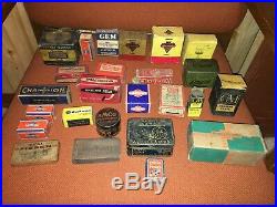Lot Vtg Auto Parts 1940 thru 1970 GM Mopar Chevrolet Mazda Lamps Org Tins & Box