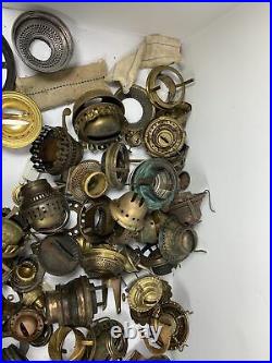Lot of 100+ Parts For Vintage/Antique Brass Oil Kerosene Lamp Burners