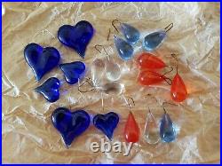 Lot of 18 Vintage glass Prisms / heart, drops CHANDELIER lamp parts