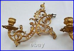 Lot of 2 (Pair) Antique Cast Iron Ornate hanging oil Lamp ARMS parts