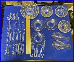 Lot of 35 Antique Lamp Chandelier Glass Bobeches Parts And Crystals