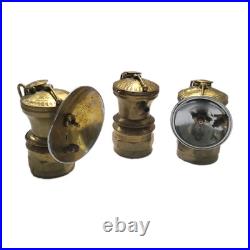 Lot of 3 Vintage Auto-Lite Carbide Miners Brass Lamps Chicago Repair / Parts