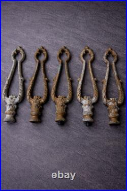 Lot of 5 Antique Victorian Lyre Lamp Finials 7 Ornate Cast Metal Lamp Parts