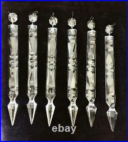 Lot of 6 Vintage X-Lg 11 Rosette Crystal Prisms Chandelier Lamp Lusters Parts