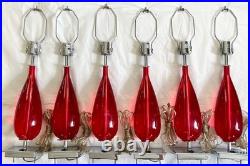 Lot of 6 Vtg Van Teal Table Lamps 27 Red Acrylic Chrome for Parts/Repair READ