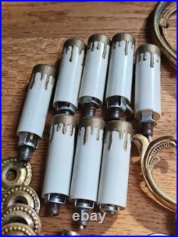 Lot of 8 Vintage Brass Chandelier Arms Parts, Made in Spain Withcandles Antique