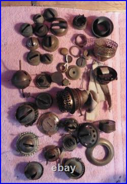 Lot of Various Antique Brass Oil Kerosene Lamp Parts Ring Gallery Flame Spreader