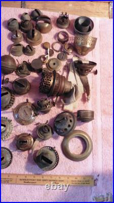 Lot of Various Antique Brass Oil Kerosene Lamp Parts Ring Gallery Flame Spreader