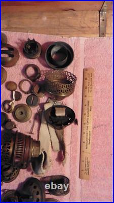 Lot of Various Antique Brass Oil Kerosene Lamp Parts Ring Gallery Flame Spreader