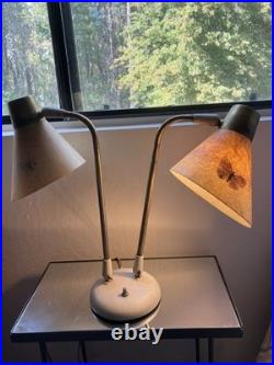 MCM Butterfly Prescolite Swiv-o-Matic Double Gooseneck Lamp With Brass Fittings