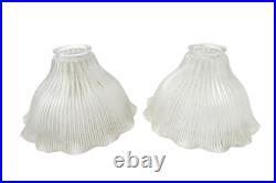 Matching Pair of Vintage Fluted Glass Table Lamp Ruffled Shades Parts Holophane