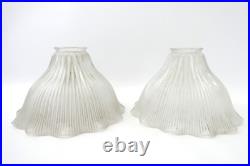 Matching Pair of Vintage Fluted Glass Table Lamp Ruffled Shades Parts Holophane