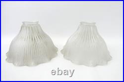 Matching Pair of Vintage Fluted Glass Table Lamp Ruffled Shades Parts Holophane