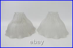 Matching Pair of Vintage Fluted Glass Table Lamp Ruffled Shades Parts Holophane