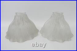 Matching Pair of Vintage Fluted Glass Table Lamp Ruffled Shades Parts Holophane
