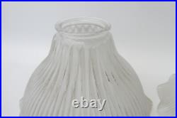 Matching Pair of Vintage Fluted Glass Table Lamp Ruffled Shades Parts Holophane