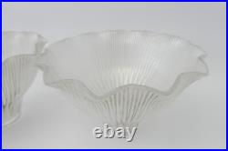 Matching Pair of Vintage Fluted Glass Table Lamp Ruffled Shades Parts Holophane