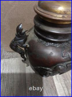 Meiji Period Bronze Floor Lamp Japan Unique Burner Only Parts Only Fish Bird
