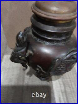 Meiji Period Bronze Floor Lamp Japan Unique Burner Only Parts Only Fish Bird