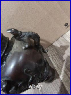 Meiji Period Bronze Floor Lamp Japan Unique Burner Only Parts Only Fish Bird