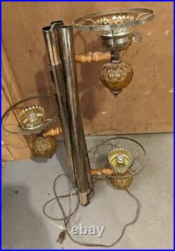 Mid-Century Modern Vintage Three Light Floor Lamp Wood Glass Metal Missing Parts