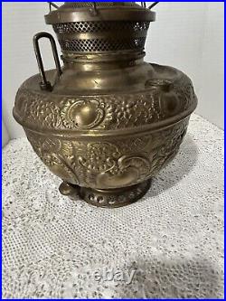 Miller Lamp Co. Embossed Nickle Oil Kerosene Table Hanging Lamp Font Pat. 1892