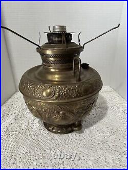 Miller Lamp Co. Embossed Nickle Oil Kerosene Table Hanging Lamp Font Pat. 1892