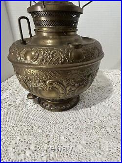 Miller Lamp Co. Embossed Nickle Oil Kerosene Table Hanging Lamp Font Pat. 1892