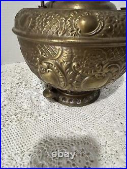 Miller Lamp Co. Embossed Nickle Oil Kerosene Table Hanging Lamp Font Pat. 1892