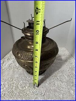 Miller Lamp Co. Embossed Nickle Oil Kerosene Table Hanging Lamp Font Pat. 1892