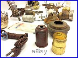 Mixed Vintage Lot Brass Metal Lighting Parts Fixtures Sockets Oil Lamp Hardware