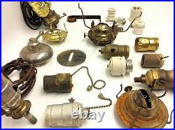 Mixed Vintage Lot Brass Metal Lighting Parts Fixtures Sockets Oil Lamp Hardware
